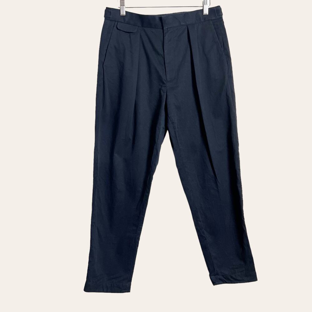 Equipment Dark Blue Pleated Tapered Straight Leg Trouser Pants Size Small